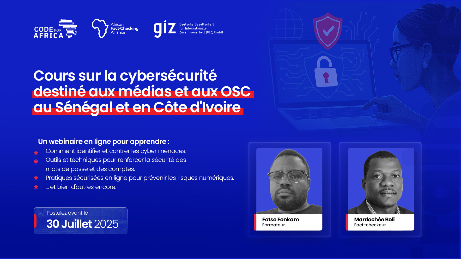 Cours sur la cybersécurité destiné aux médias et aux OSC au Sénégal et en Côte d'Ivoire